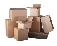 A stack of cardboard boxes on a dark background.