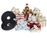 A variety of packaging supplies on a white background.