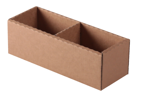 A custom brown cardboard box with two compartments for parts.