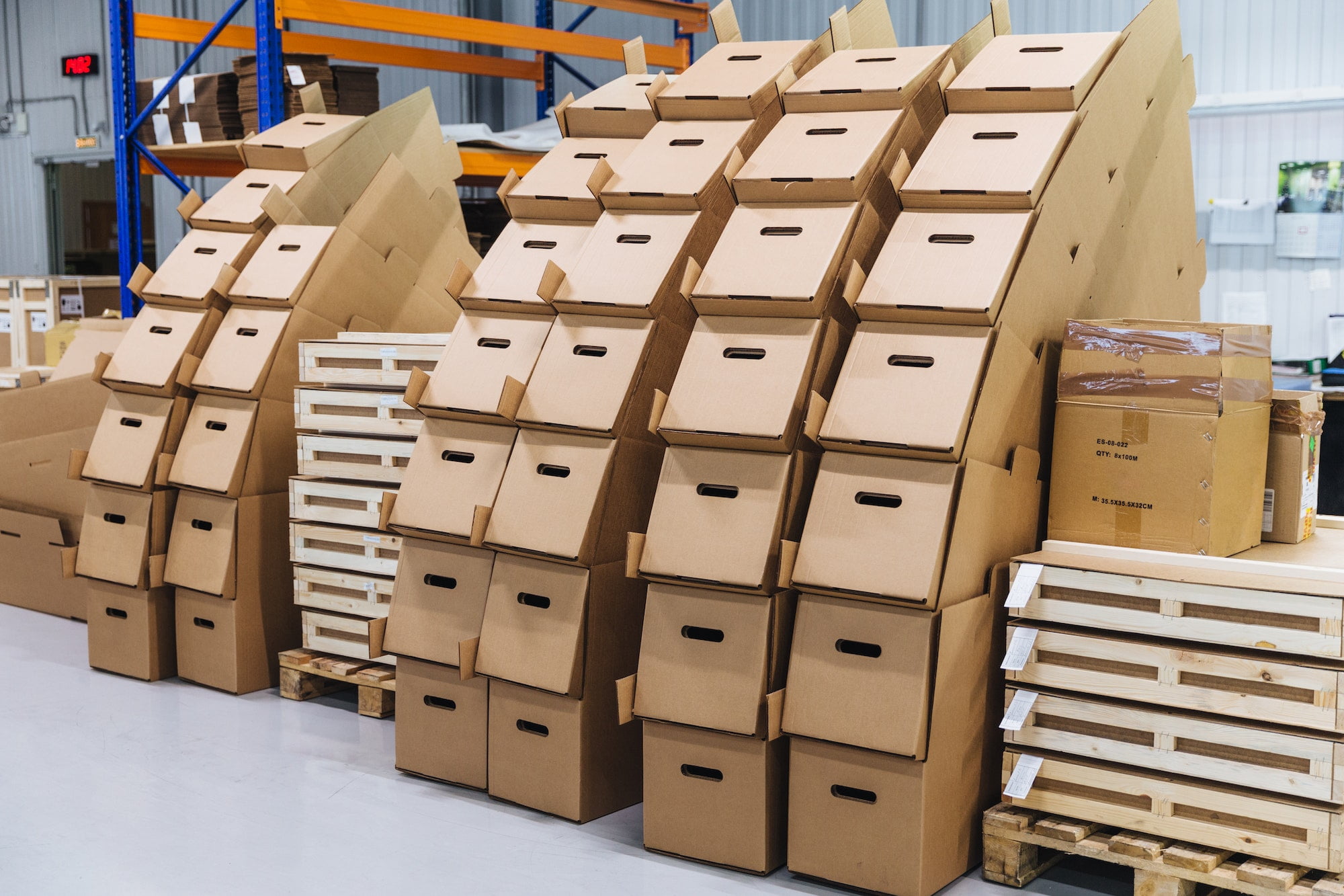 Cardboard boxes in a warehouse.