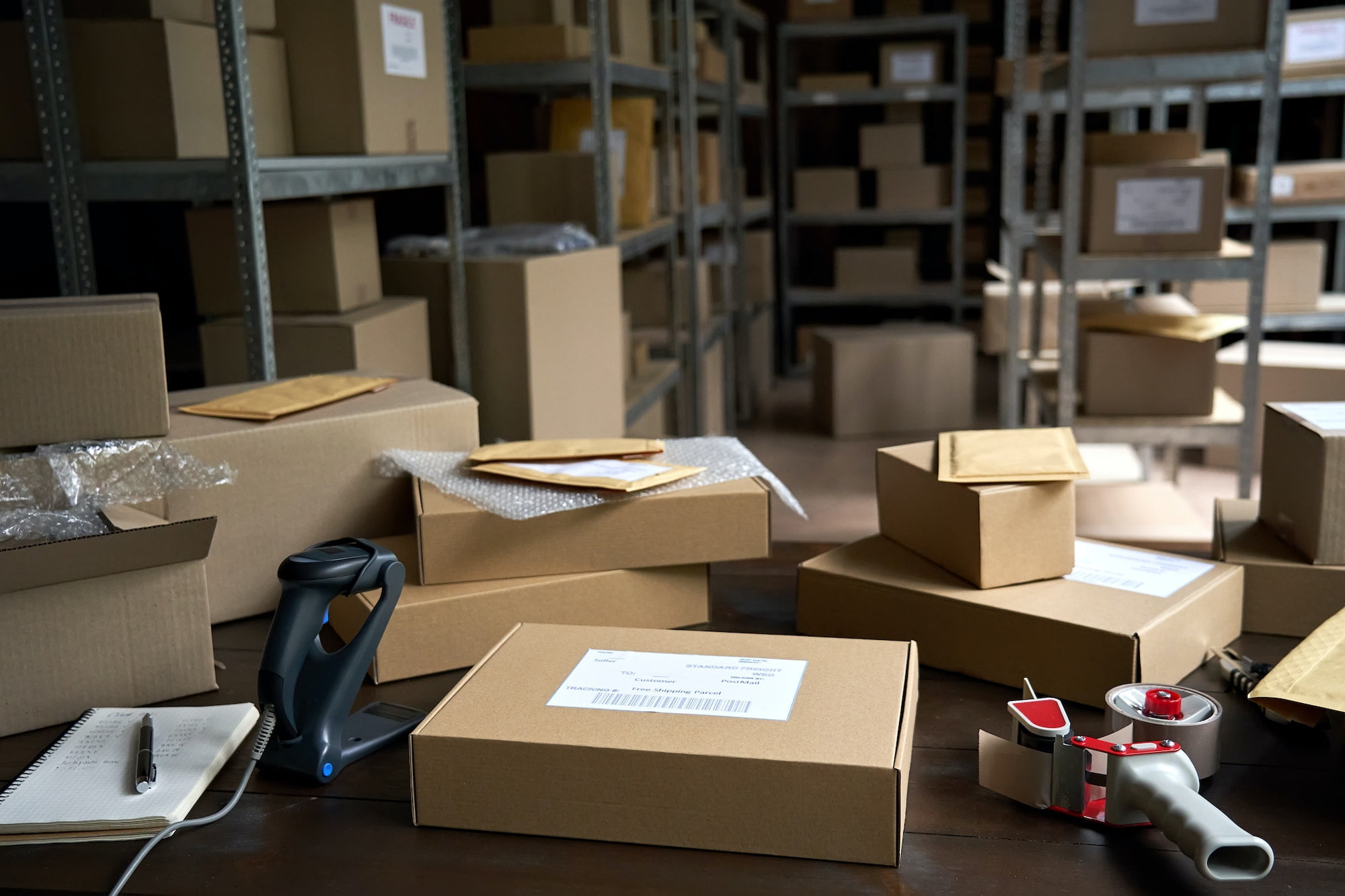 A warehouse filled with boxes and other items.